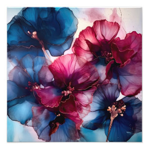 Foto Flores de Abstrato azuis e Borgonha