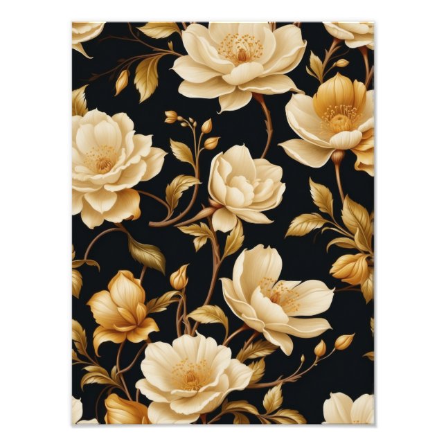 Foto Flores Douradas: Floral Branco e Dourado Elegante (Frente)