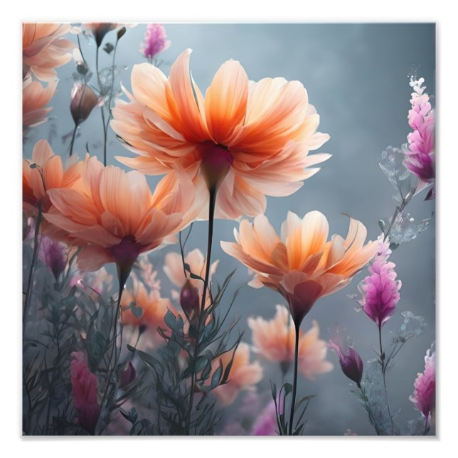 Foto Flores Laranja e Roxo num Campo (Frente)