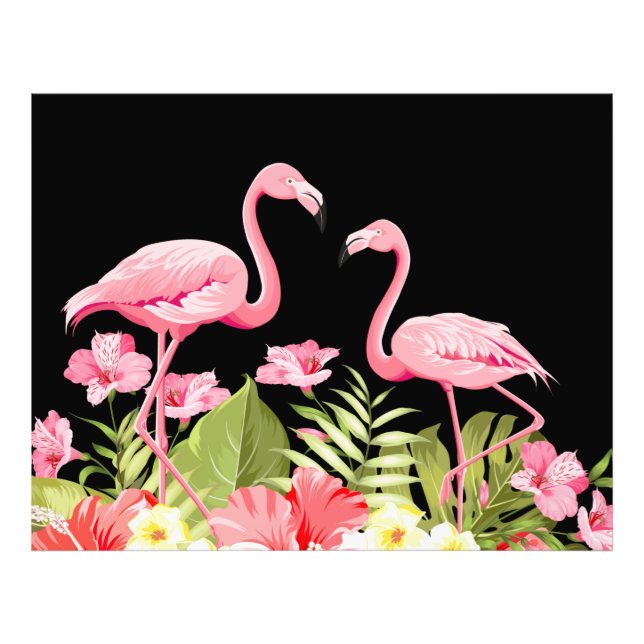 Foto Flores Tropicais e Design de Flamingos (Frente)