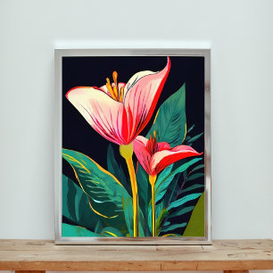 Foto Flores Vermelhas e Rosa em Greve a Preto