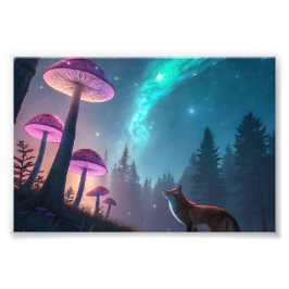 Foto Floresta de Cogumelos Brilhantes Raposa Arte Fanta