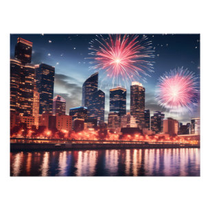 Foto Fogos de artifício na cidade noturna