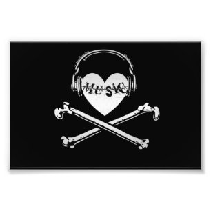 Foto Fones de Ouvido Amor Música Caveira e Ossos Cruzad