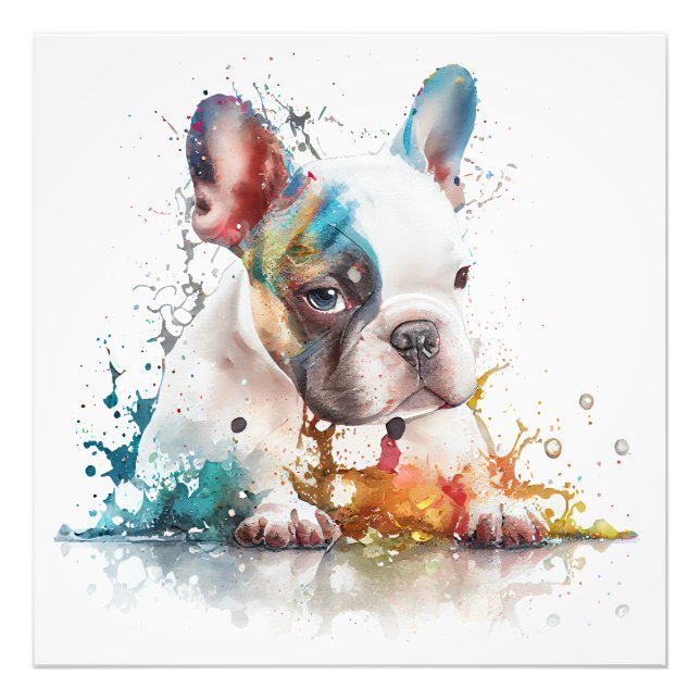Foto Francês Buldogue Puppy Frenchie Watercolor (Frente)