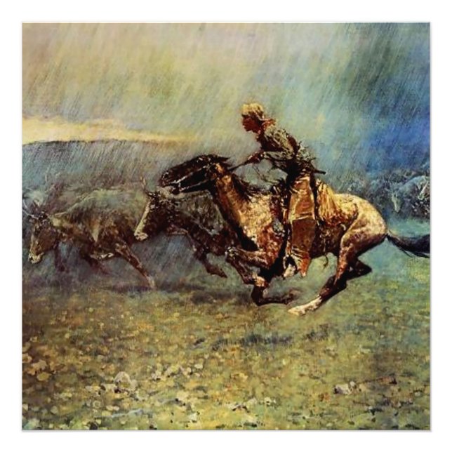 Foto Frederick Remington Western Art "The Stampede" (Frente)