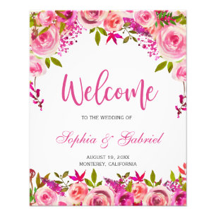 Foto Fuchsia Pink Floral Weding Poster