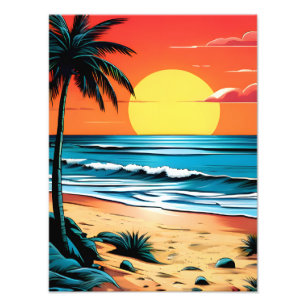 Foto Fuga Tranquila de Praia: Sunset com Palm Tree