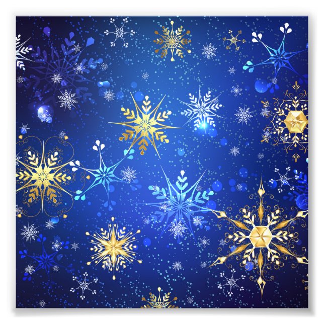 Foto Fundo Azul XMAS com Flocos de Neve Ouro (Frente)