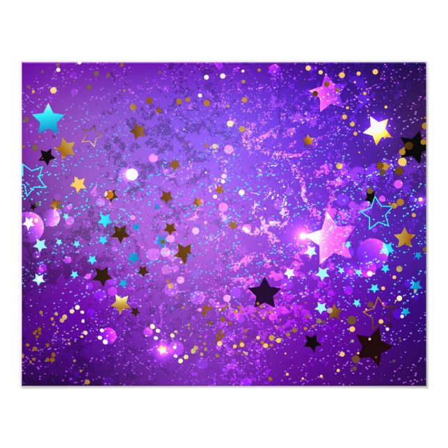 Foto Fundo de folhas roxas com estrelas (Frente)
