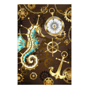 Foto Fundo de madeira com cavalo de mar mecânico