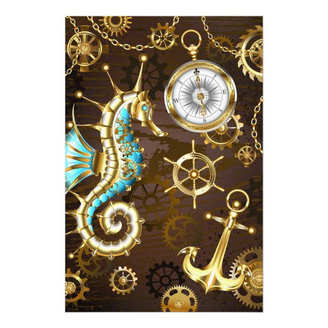 Foto Fundo de madeira com cavalo de mar mecânico (Frente)