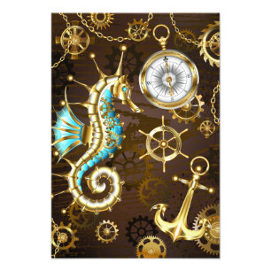 Foto Fundo de madeira com cavalo de mar mecânico