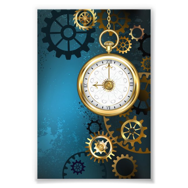 Foto Fundo turquesa Steampunk com Engrenagens (Frente)