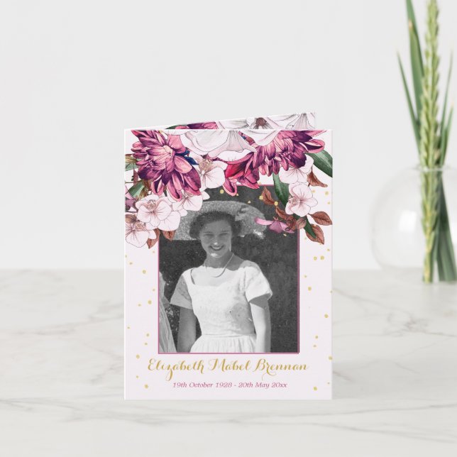 Foto Funeral Burgundy Convite Floral Elegante (Frente)