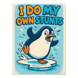 Foto Funny Blue Penguin Ice Skating Quote Design