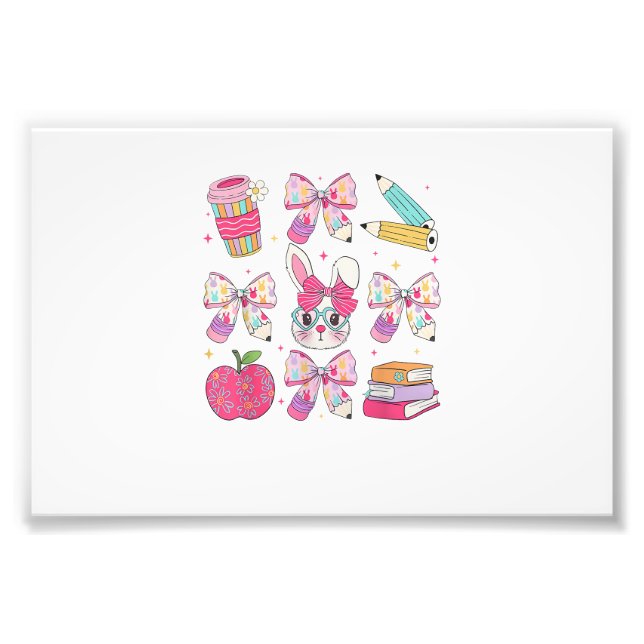 Foto Funny Bunny Coquette Bow Rabbit Teacher Easter Ret (Frente)