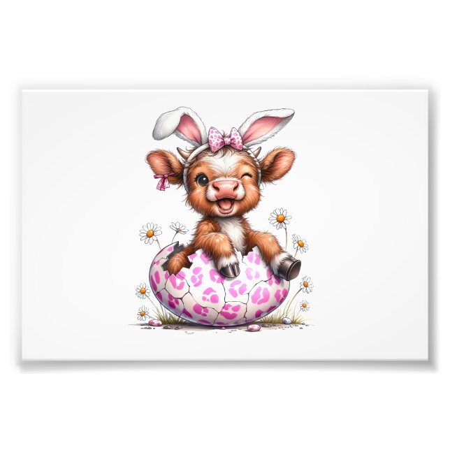 Foto Funny Cow Easter Rabbit Cute Highland Cows Lover E (Frente)
