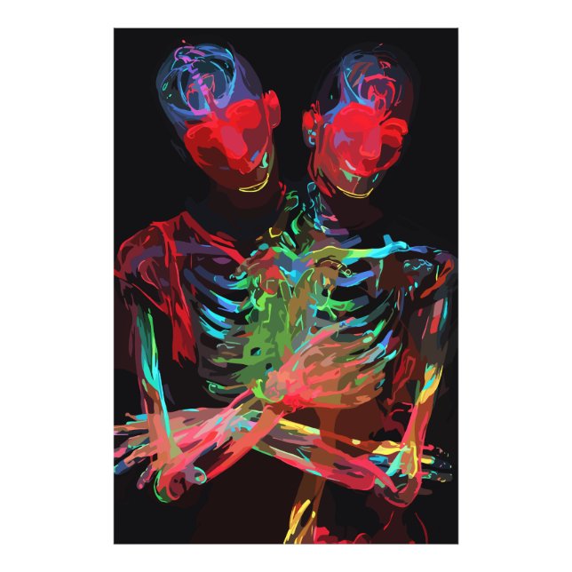 Foto Fusão de Arte com Abraço de Esqueleto de Neon (Frente)