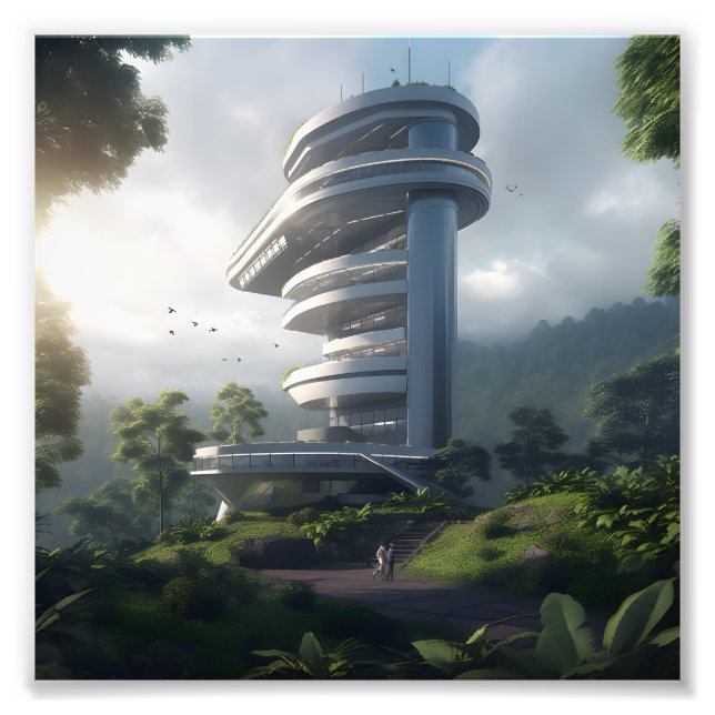 Foto Futuristic skyscraper in the middle of the jungle (Frente)