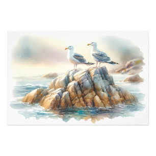 Foto Gaivotas Costeiras Aquarela Paisagem Marítima