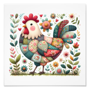 Foto Galo de Patchwork Folclórico com Acentos Florais
