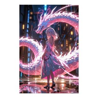Foto Garota Anime Cyberpunk Dragão Neon Arte Fantasia