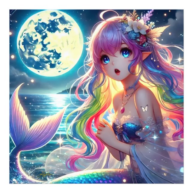 Foto Garota de Anime Cantando Luar Pixie Sereia Arco-ír (Frente)