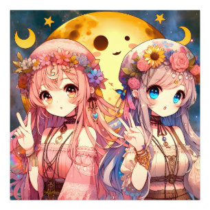 Foto Garota de Anime Hippie Lua Garotas Fazendo Sinal d