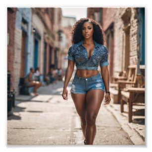 Foto Garota Negra em Rico Denim Andando