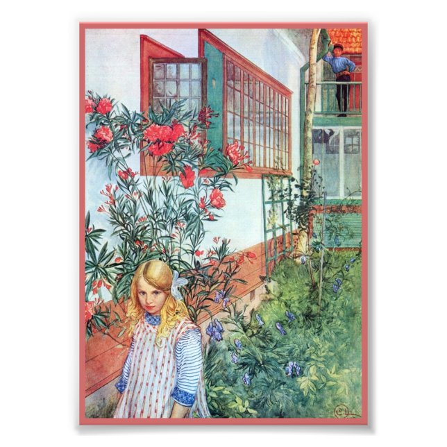 Foto Garota no Jardim com Flores Vermelhas (Frente)
