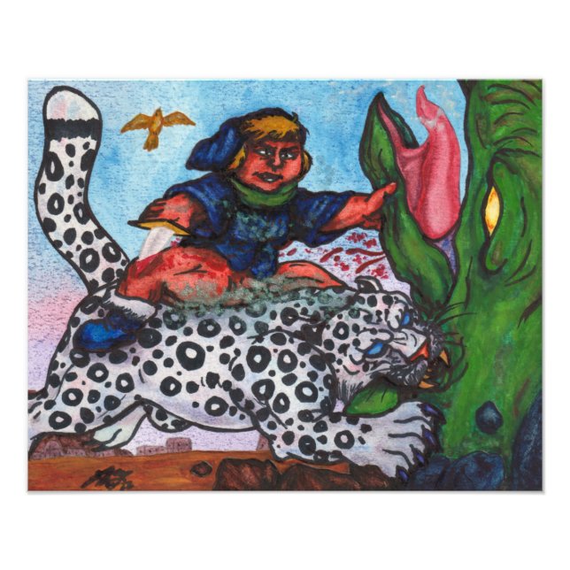 Foto garoto fantasia andando de gato brigando dragão e  (Frente)