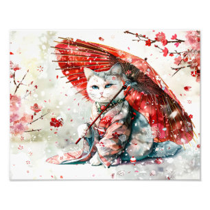 Foto Gata Geisha Misteriosa com Guarda-Chuva Vermelho