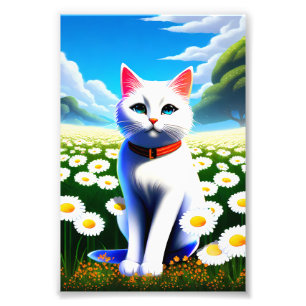 Foto Gatinho Branco em um Prado de Margaridas