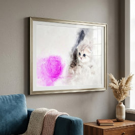 Foto Gatinho brincando com uma bola de fio rosa aquarel