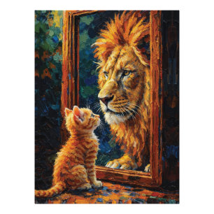 Foto Gatinho Vendo Reflexo de Leão Motivacional Impasto