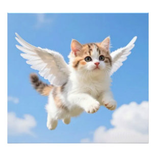 Foto Gatinho Voador Fofo Calico Tabby Céu Azul