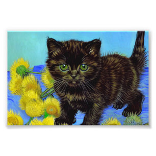 Foto Gato de estilo Van Gogh com Sunflower