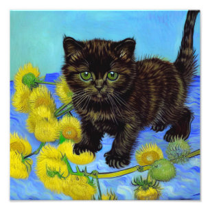 Foto Gato de estilo Van Gogh com Sunflower