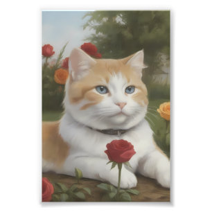 Foto Gato de Rosto Redondo com Rosas Vermelhas