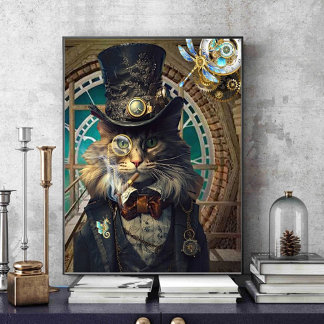 Foto gato-do-íngreme na poster de torre de relógio