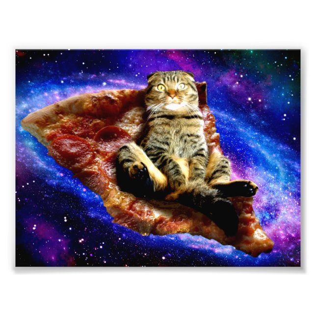 Foto Gato espacial deitado numa pizza (Frente)