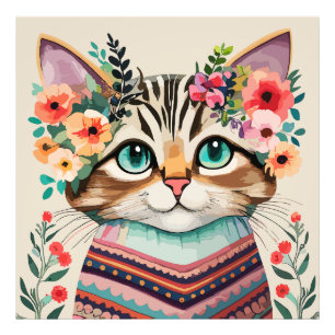 Foto Gato Fofo Aquarela Floral