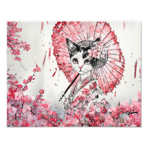 Foto Gato Geisha Sereno com Cerejeira de Guarda-Chuva V