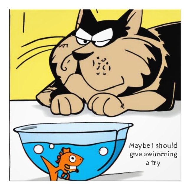 Foto Gato grande, peixe-dourado pequeno. Texto editável (Frente)