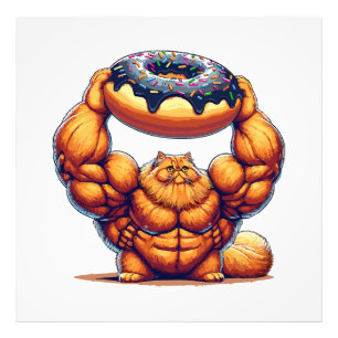 Foto Gato Musculoso Levantando Donut