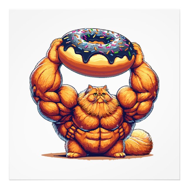 Foto Gato Musculoso Levantando Donut (Frente)