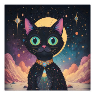 Foto Gato Preto Cósmico Futurista Atômico ao Luar
