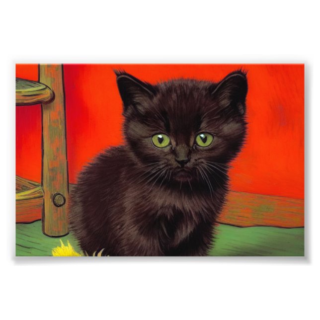 Foto Gato Preto do Estilo Van Gogh (Frente)