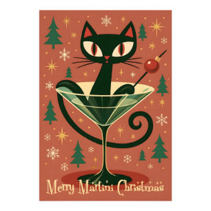 Foto Gato Preto do Meio do Século Feliz Martini Natal